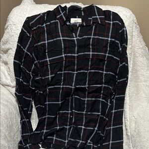 LOFT Black and Burgundy Plaid Shirt